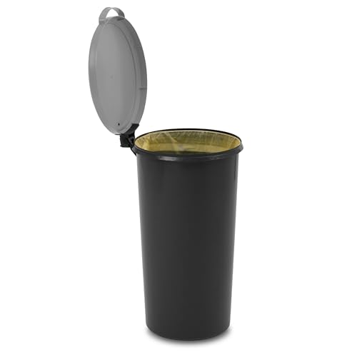 KUEFA VL 60l Müllsackständer, Mülleimer, Sammelbehälter mit Scharnierdeckel für den Gelben Sack, Pfandflaschen, Leergut (1, Hellgrau)
