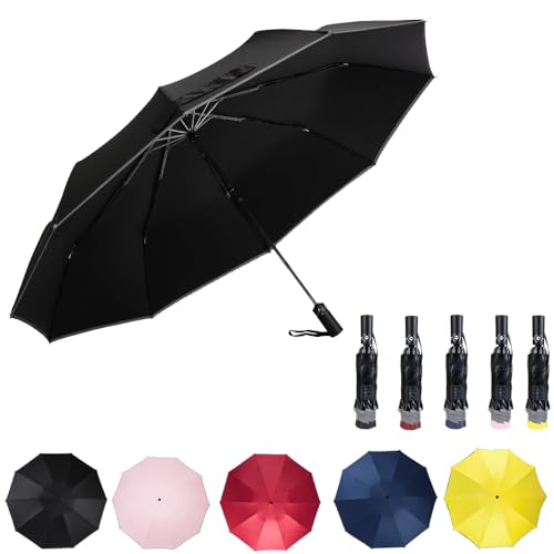 Automatik Golf Regenschirm 120cm/47 Zoll Groß mit 10 Rippen und Doppel Baldachinmit Teflon-Beschichtung 210T Stoff, Windsicher, Wasserabweisend, Freien UV Regenschirm, Inverted für Auto