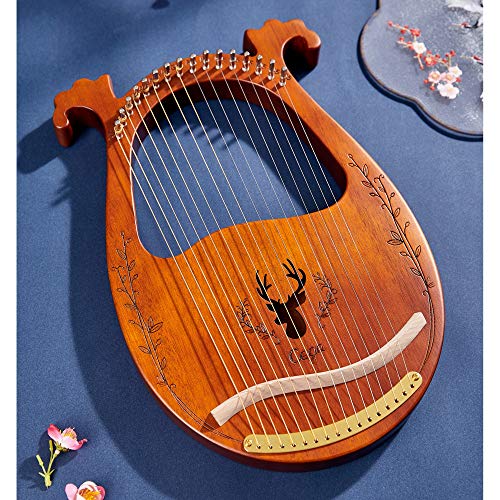 Pevfeciy Harfe Instrument 16 Metal Strings Lyre Harfe Mahagoni Lye Harfen Mit Stimmschlüssel Pick Extra Saiten Black Gig Bag,Tutorial-Buch,Zitter Musikinstrument,Braun