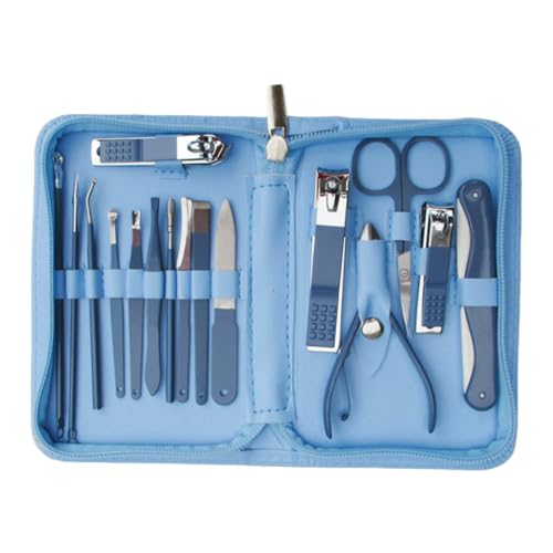Maniküre-Set, Nagelknipser, Cutter, Pflege, Pediküre, Zangen, Werkzeuge mit Koffer, 16 Stück, blau