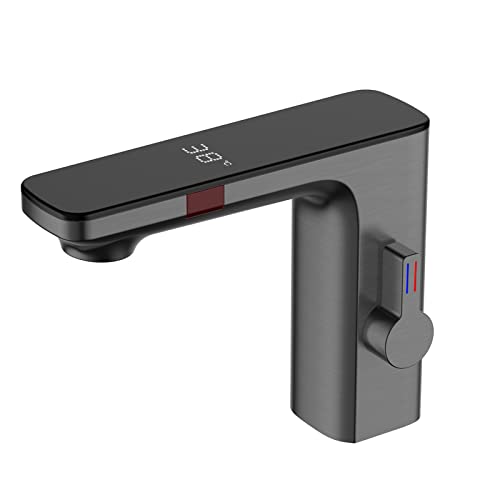 XJTNLB Automatischer Sensor Wasserhahn Bad Waschtischarmatur Infrarot Wasserhahn mit Sensor, Einhebelmischer für Badezimmer Pistole Grau