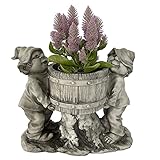 Gartenfiguren 2 Wichtel mit Blumentopf, Pflanzgefäß - Gnom, Trolle, Kobolde, Garten Deko
