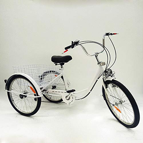 OU BEST CHOOSE Dreirad Erwachsene 24" 6 Gänge Räder Fahrräder Senioren Fahrrad Erwachsenendreirad w/Licht & Korb (weiß)