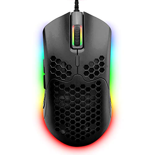 WERPOWER Wired Lightweight Gaming Mouse,6 RGB Backlit Mouse with 7 Buttons Programmable Driver,6400DPI Computer Mouse,Ultralight Ho.