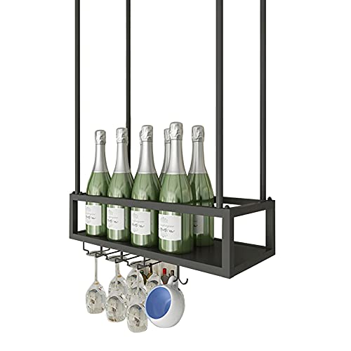 EsEntL Deckenmontiertes Weinregal und Glashalter, Metall-hängender Weinglashalter, Wandmontierter Weinflaschenhalter, Kelch-Stielglas-Regale, Heimdekor-Regale (Größe: 100 x 25 x 21 cm)