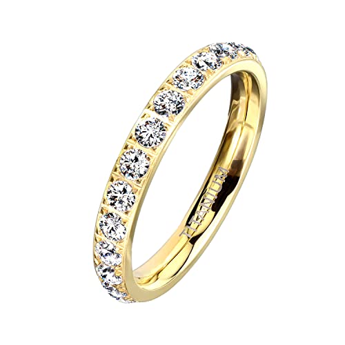 Mianova Damen Ring Titan mit vielen Glitzer Kristallen Steinen Damenring Memory Band Bandring Ewigkeitsring Trauring Verlobungsring Fingerring Gold Größe 48 (15.3)
