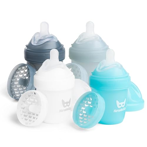 Herobility Double Anti-Colic Baby Bottles – 5 fl oz/140ml – 4-Pack – BPA-Free - Multicolor – White, Gray, Iron Blue, Blue