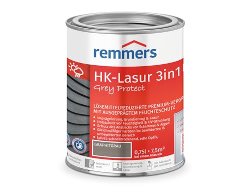 Remmers Aqua HK-Lasur 3in1 Grey Protect graphitgrau, matt, 0,75 Liter, Holzlasur, Premium Holzlasur außen, natürliche Grautöne, 3in1 Holzschutz