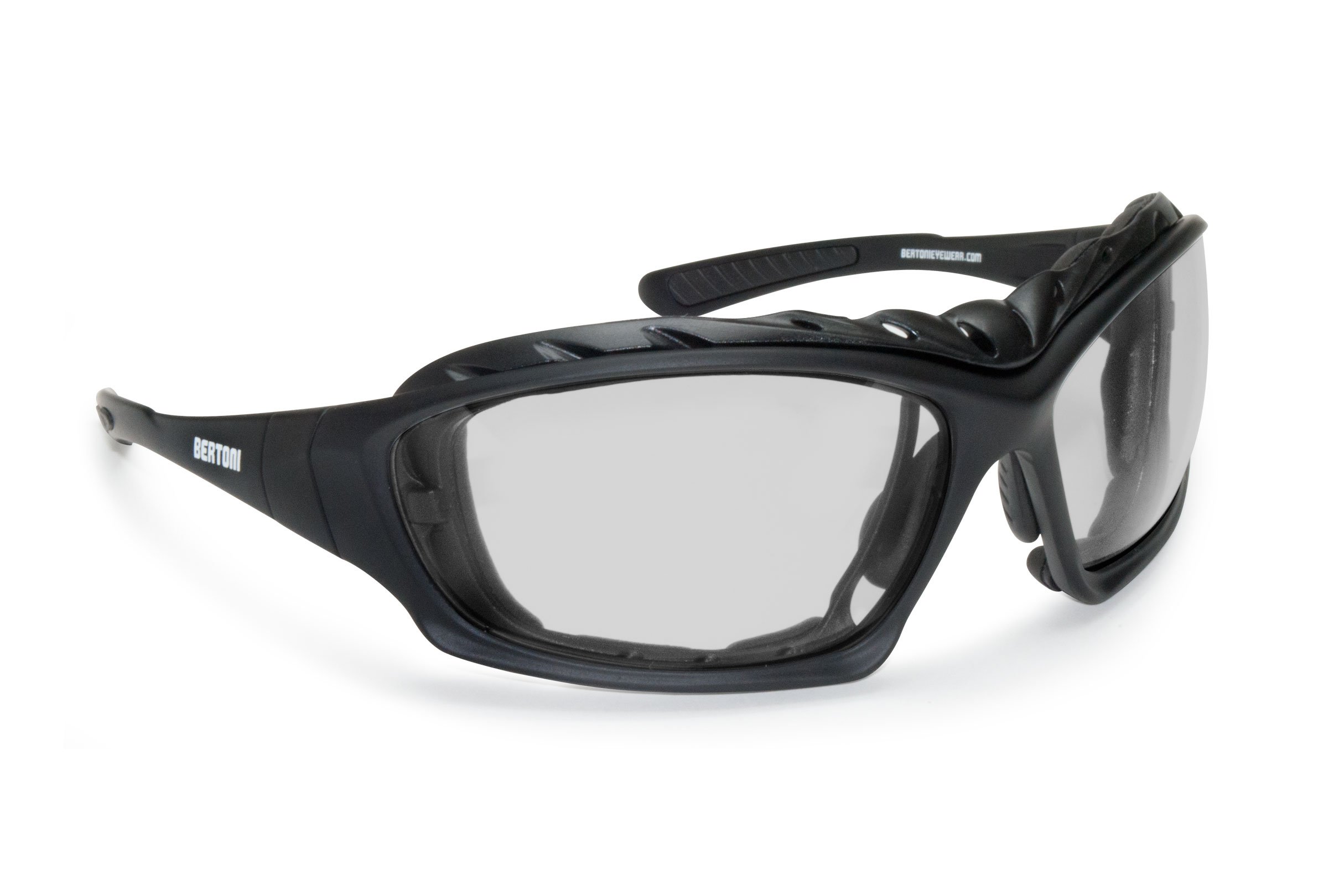 BERTONI Motorradbrille Sportbrille mit Sehstärke Antibeschlag UV Schutz - mit Austauschbare Bügel oder Kopfband - AF366 Bikerbrillen Windschutz für Brillenträger
