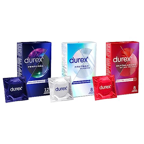 Durex Kondome Performa 12er - Durex Hautnah Classic 8er - Durex Kondome Extra Feucht 8er - Durex Mix Ausprobierset