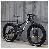 AMITD Mountainbike MTB, 26 Zoll Fette Reifen Fahrrad, Fahrrad mit Scheibenbremsen, Rahmen aus Kohlenstoffstahl, MTB Fahrrad für Herren und Damen,27 Speed,Black 3 Spoke