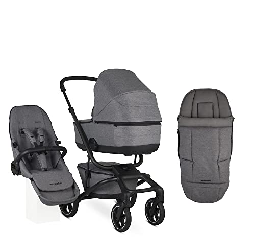 Easywalker Jimmey Set bestehend aus Kinderwagen mit Sitz, Wanne, Fußsack und Regenschutz für Wanne - Iris Grey
