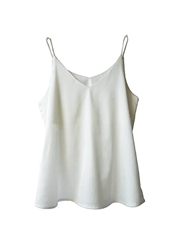 Wantschun Damen Satin Silk Weste Bluse Tank Tops Shirt Cami Spaghetti Träger Camisole Vest V-Ausschnitt Basic - Weiß ; 2X