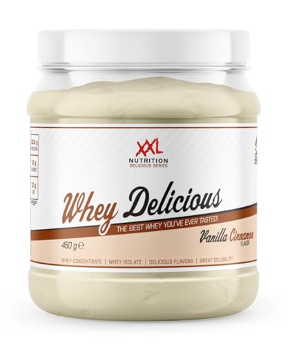 XXL Nutrition - Whey Delicious Protein Pulver - Leckerste Shake - Eiweiss Pulver, Whey Protein Isolat & Konzentrat - Hohe Qualität - 78,5% Proteingehalt - Vanille Zimt - 450 Gramm
