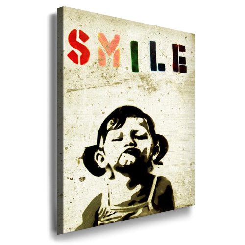 Fotoleinwand24 Leinwand Banksy Graffiti Art Smile (60x80cm)