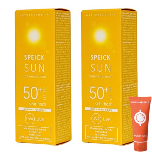 Speick Sun Sonnencreme LSF 50+, 2x 60 ml I für Gesicht und Körper I Feuchtigkeitsspendend I 100% natürlich-mineralischer Sonnenschutz I Spar-Set plus Pharma Perle give-away