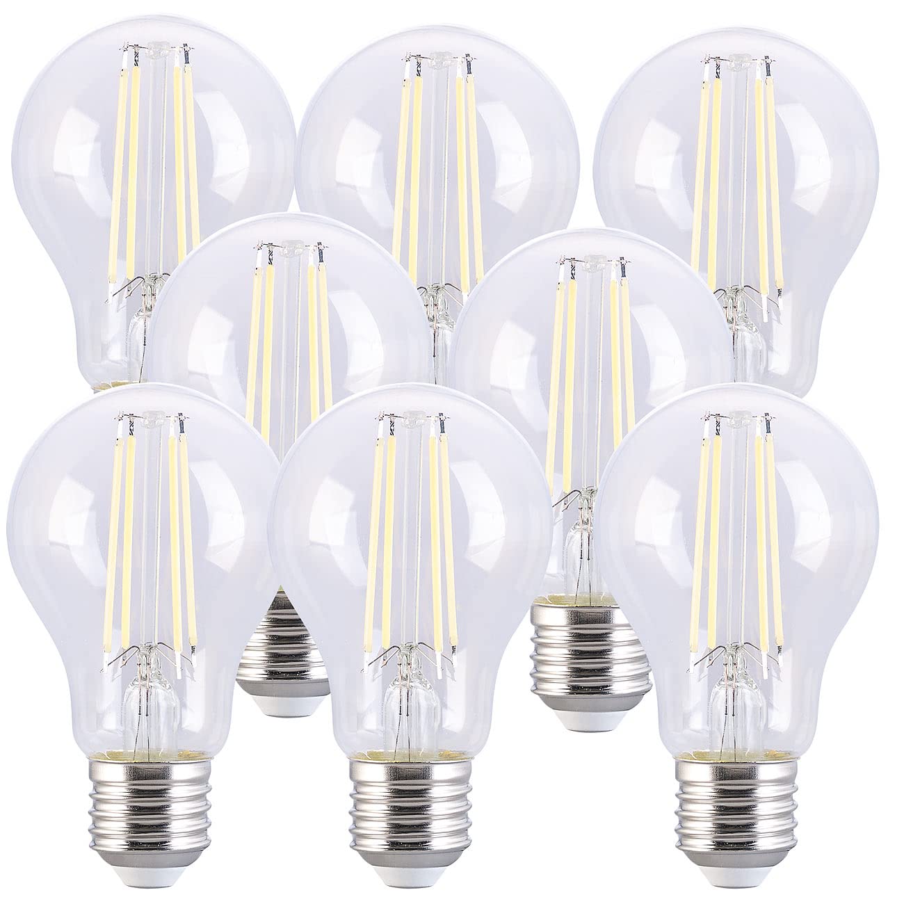 Luminea E27 LED-Filament-Birne: 8er-Set LED-Filament-Lampen E27, 7,2 W (ersetzt 60 W), 806 lm, weiß (Filament-LED-Lampen mit Sockel, E27 LED-Filament-Leuchte, Leuchtmittel kaltweiß)