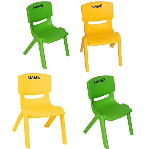 alles-meine.de GmbH 4 TLG. Set: Kinderstühle - incl. Name - BLAU + ROT + GELB + GRÜN - kippsicher / stapelbar / bis 100 kg belastbar - für INNEN & AUßEN - Plastik / Kunststoff - ..
