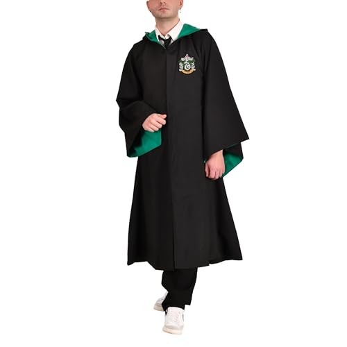 Elbenwald Harry Potter Slytherin Robe - Kostümumhang für Zauberer und Hexen von Hogwarts - Umhang für Cosplay Events Halloween Karneval in Schwarz Grün - S