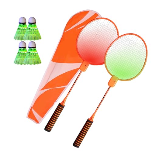 NEFLUM LED-Badmintonschläger-Set mit leuchtenden Federbällen, tragbares Nylonschläger-Set für Kinder, Outdoor-Junior-Anfänger und Erwachsene