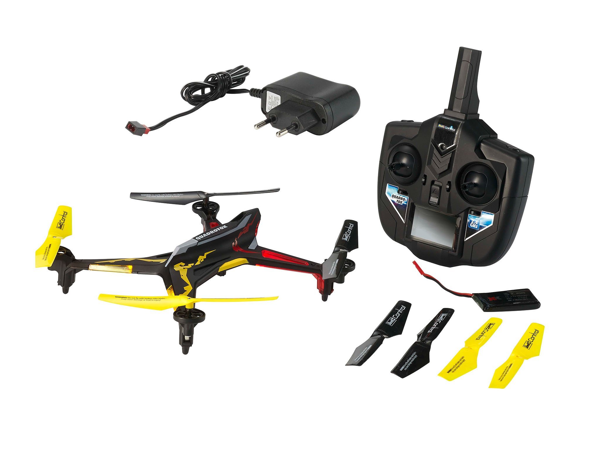 Revell Control RC Quadrocopter, ferngesteuert mit 2,4 GHz Fernsteuerung, 780 mAh Akku, schnell und wendig, Geschwindigkeisstufen und Flip-Funktion, Headless, LED-Beleuchtung, robust, QUADROTOX 23913