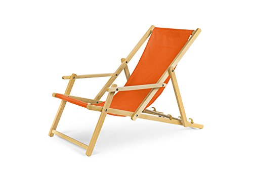 IMPWOOD Gartenliege Strandliege mit Armauflagen und Absicherungssystem Liegestuhl aus Buchenholz klappbar Holz-Liegestuhl orange