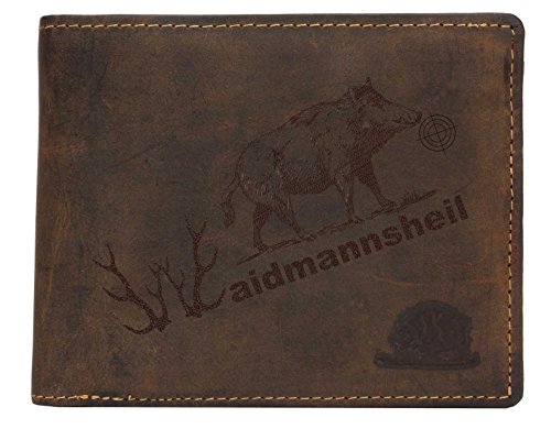 Greenburry Vintage Geldbörse Leder-Geldbeutel mit „Waidmannsheil“ Spruch - 12x10x3 cm
