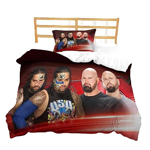 HEYBIG WWE World Bettwäsche-Set Für Kinder,echtes Wrestling-Schlafzimmer-Merchandise-Produkt,-Bettdeckenbezug Für Jungen Und Mädchen (A03,90x200cm+80x80cmx1)