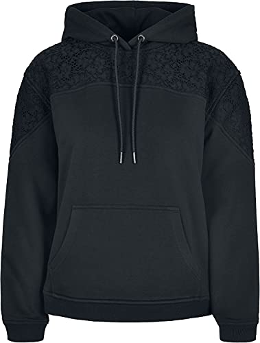 Urban Classics Damen Ladies Lace Inset Hoody Kapuzenpullover, Black, L