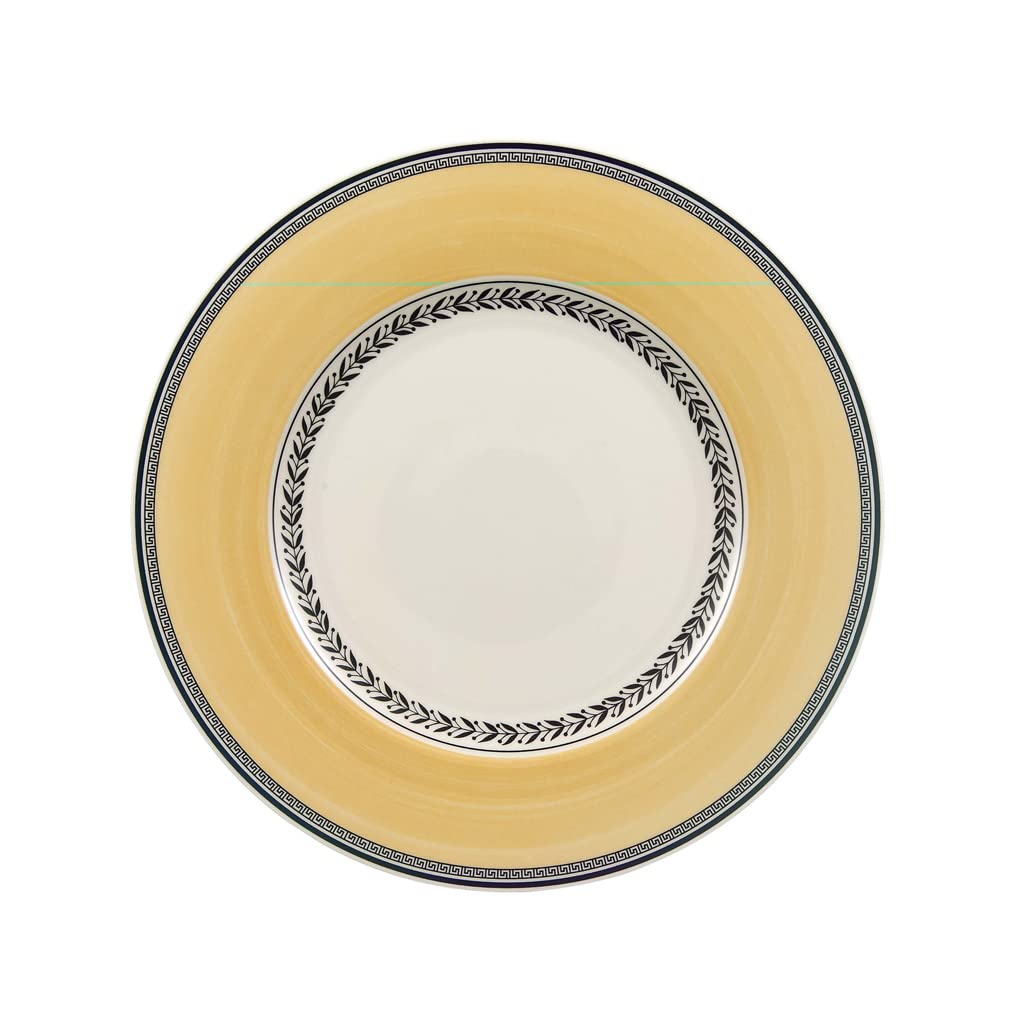 Villeroy und Boch Audun Fleur Speiseteller, 27 cm, Premium Porzellan, Weiß/Grau/Gelb