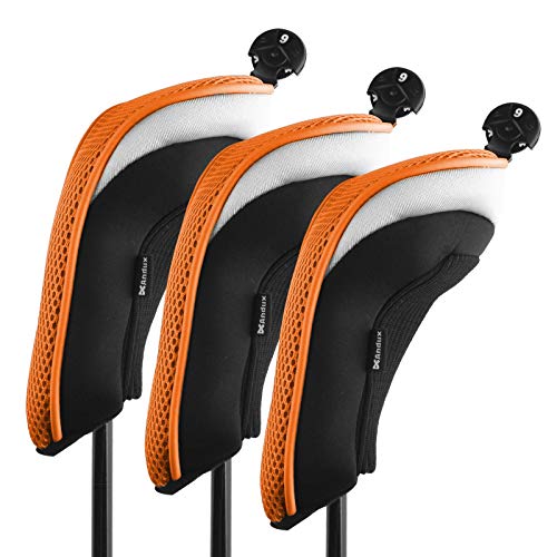 Andux 3 Packung Hybrid Golf Schlägerkopfhüllen Golf Eisen deckt Eisenhauben austauschbar Nr. Etikett MT/hy07 schwarz/orange MEHRWEG