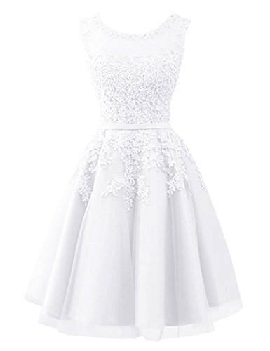 CLLA dress Damen Abendkleider Mit Applikationen Elegant Ballkleid Brautjungfernkleider Kurz Partykleid(Weiß,32)