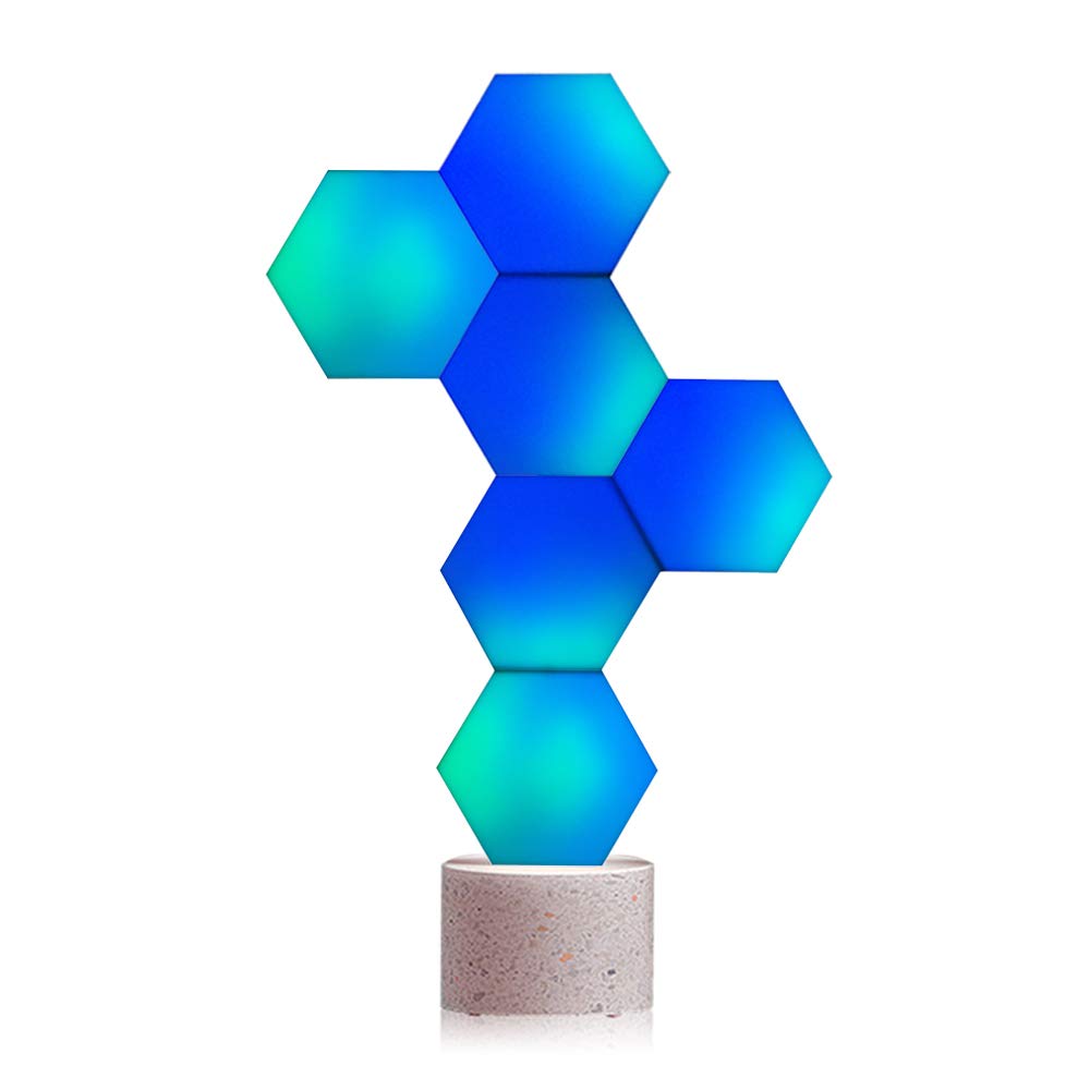 Sechseckige LED Sprachanwendungssteuerung, verwendet in Verbindung mit Alexa, Google Home, farbwechselnde Nachtlichter, Game Kit Home Decor Pro Starter Kit (6-teiliges Wandhalterungs-Kit)
