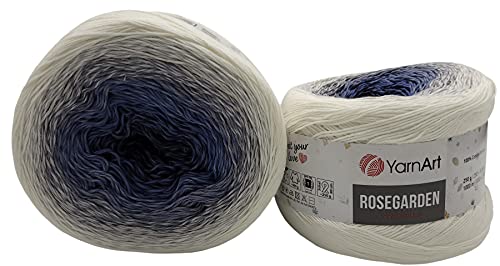 YarnArt Rosegarden, 500 Gramm Bobbel Wolle Farbverlauf, 100% Baumwolle, Bobble Strickwolle Mehrfarbig (weiss blau 306)
