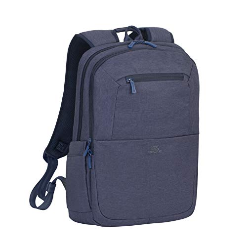 Rivacase Rucksack - wasserfester Rucksack mit Laptopfach (15,6 Zoll) und Tablet-Tasche (10,1 Zoll) - dank Trolley-Gurt perfekt als Reiserucksack - Laptop Rucksack aus Polyester - blau