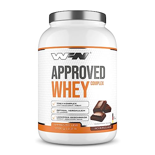 WFN Approved Whey - Whey Proteinpulver - Schokolade - 1 kg - Mit Whey Isolat & Laktase - Sehr gut lösliches Eiweißpulver - 33 Portionen - Made in Germany - Extern Laborgeprüft