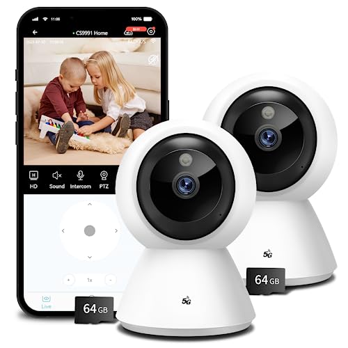 2K Kamera Überwachung Innen 2 Stück, Überwachungskamera Innen, Hunde Kamera, Baby Kamera, 2.4G/5G WiFi Kamera, Nachtsicht, Zwei-Wege-Audio, Haustierkamera, Bewegungsverfolgung
