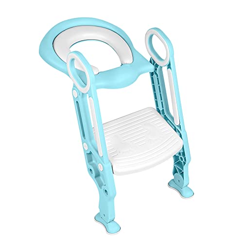 Drumm Toilettensitz mit Stufen, faltbar und verstellbar, tragbarer Toilettenadapter, Toilettensitz, mit Trittbrett und Griff (hellblau)