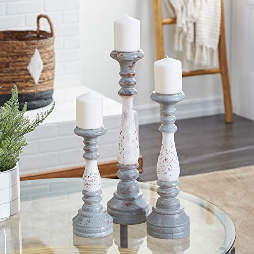 Deco 79 Kerzenständer aus Holz, 50,8 x 12,7 x 12,7 cm, Weiß und Grau