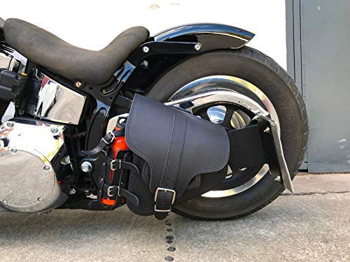 HADES BLACK Schwingentasche Harley Davidson Softail Schwinge HD schwarz Getränkehalter Orletanos Leder Tasche Motorrad Softail Fatboy Heritage Bikertasche Echtleder Slim Starrahmen Rahmen Rahmentasche