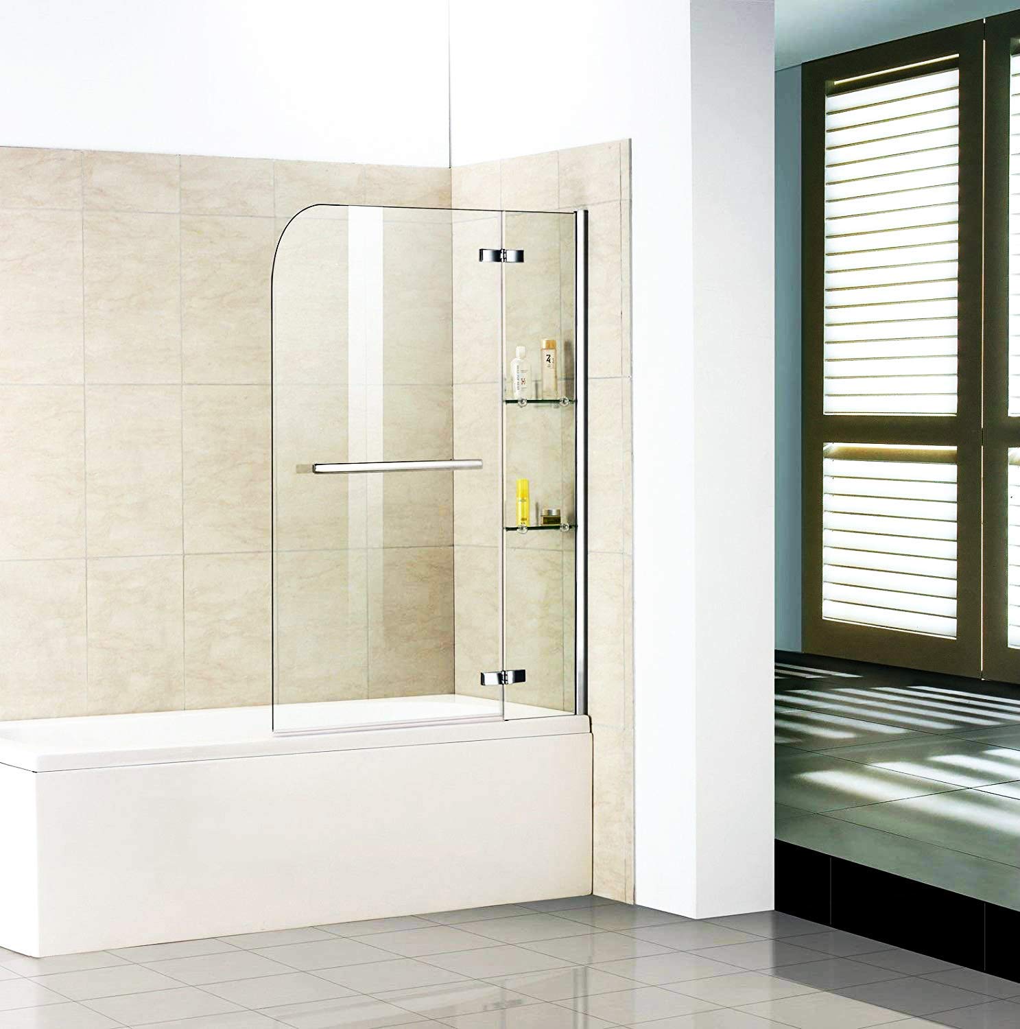 Badewannenaufsatz Duschabtrennung 120x140cm Duschwand Badewanne 5mm Sicherheitsglas mit Handtuchhalter Eckregal