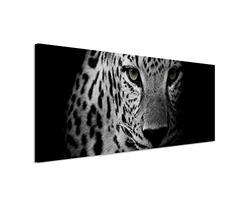 Unique Wunderschönes Wandbild 150x50cm Tierbilder – Porträt eines Leoparden schwarz weiß