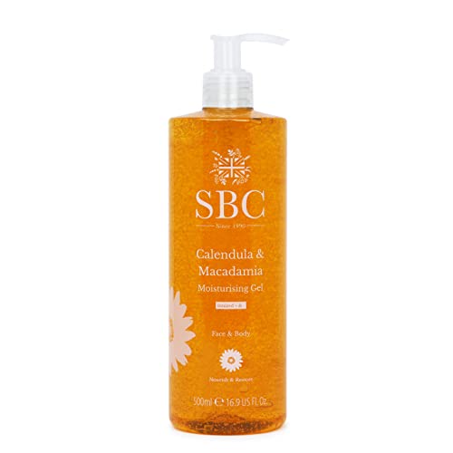 SBC Skincare - Feuchtigkeitsgel für Gesicht und Körper mit Calendula und Makadamia - 500 ml - Nährt und Regeneriert die Haut - Hautpflege - Calendula & Macadamia Moisturising Gel