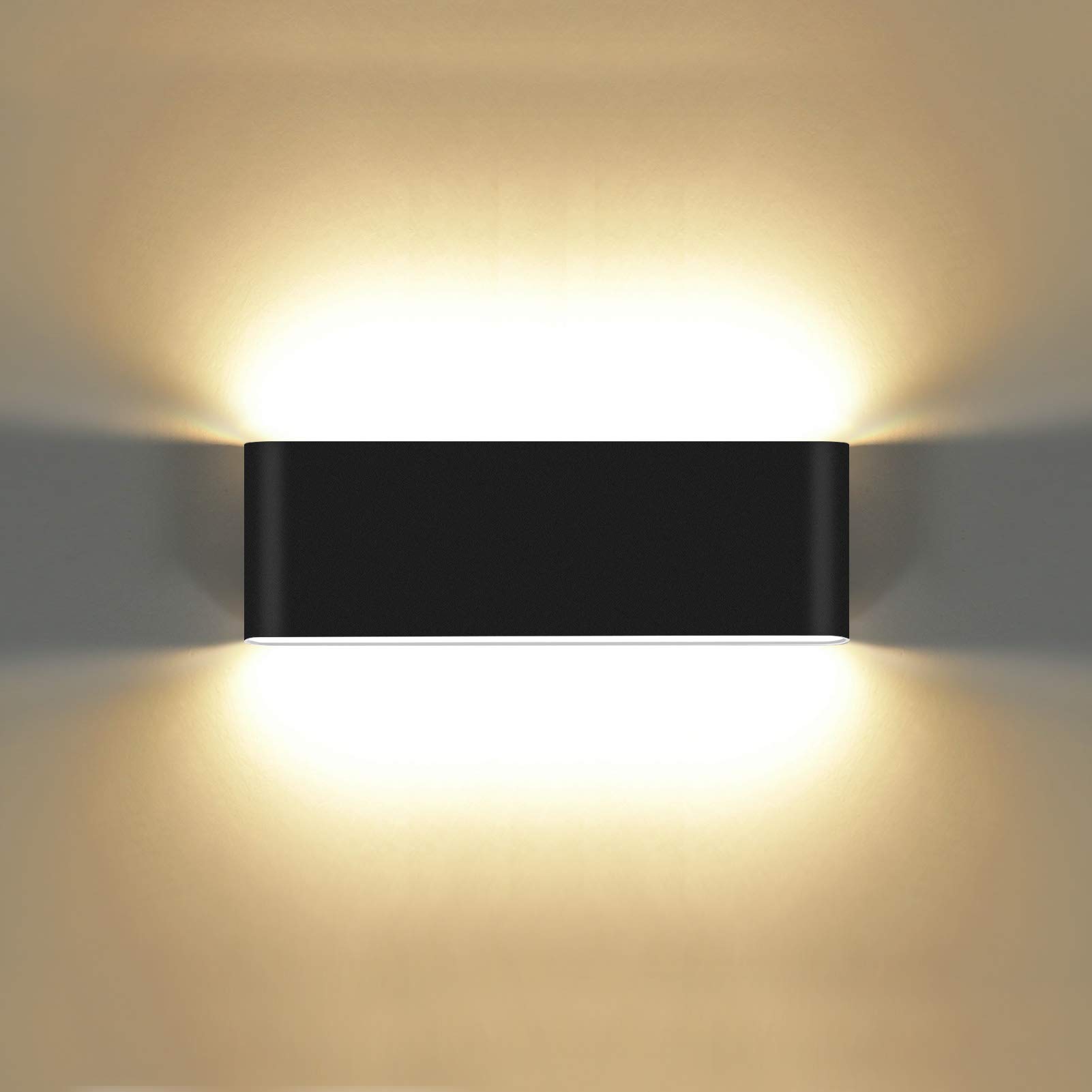 KAWELL 20W Modern Wandlampe LED Wandleuchte Up Down Aluminium Wandbeleuchtung Wasserdicht IP65 Innen Außen für Schlafzimmer Badezimmer Wohnzimmer Flur Treppen Korridor, Schwarz 3000K