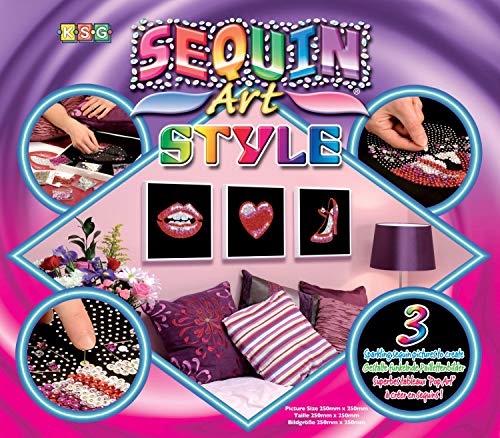 MAMMUT 8081043 - Sequin Art Style 3 Paillettenbilder Pop Art 1, Bastelset mit 3 Styropor-Rahmen, 3 samtige Bildvorlagen, Pailletten, Steckstiften, Anleitung, für Kinder ab 8 Jahre