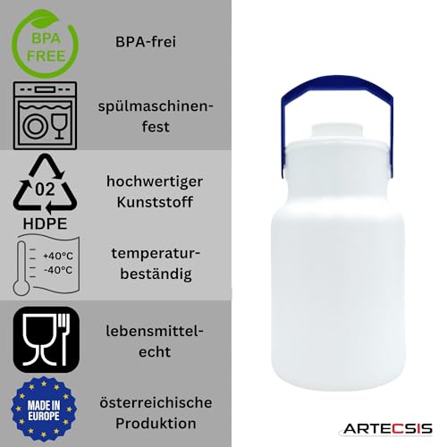 ARTECSIS 3er Set Milchkanne mit Deckel 2L Milchkrug Transportkanne Kunststoff mit Tragegriff