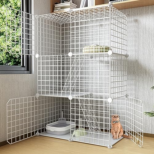 Katzenkäfig Indoor Haushalt DIY Großer Raum Metall Kathouse Balkon Katzenzaun Geeignet für Kleintiere Chinchilla Frettchen Meerschweinchen Käfig- Weiß