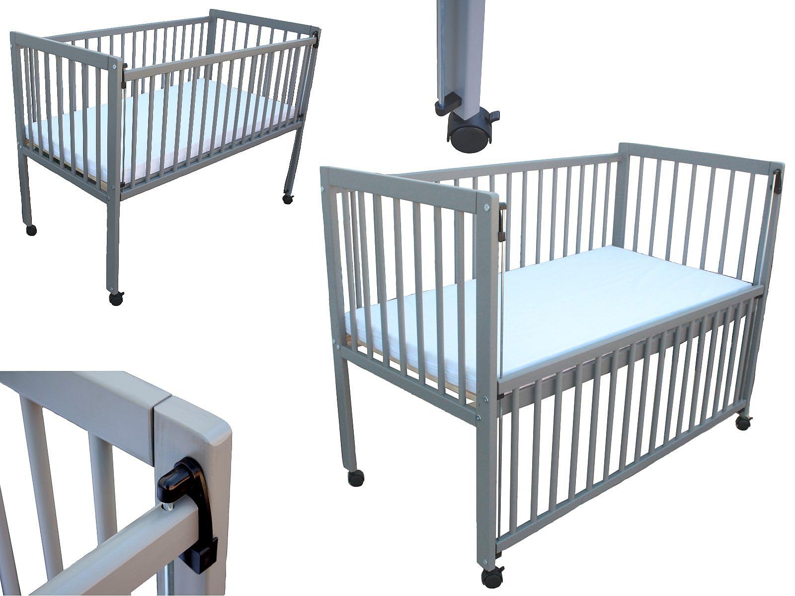 Micoland Kinderbett/Beistellbett/Babybett 2in1 120x60cm mit Matratze grau
