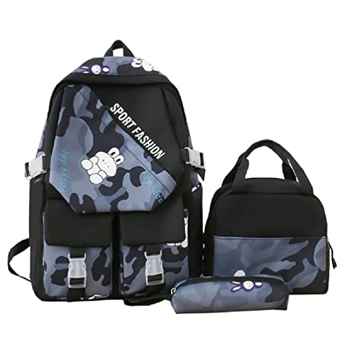 WaTudouYe 3Pcs Nylon School Backpack Set Lightweight Teen Girls Prints Bookbags Lunch Bag Pencil Bag Student School Backpack for Teens Girls