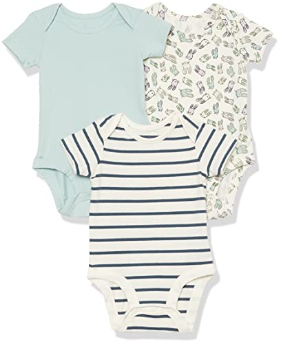 Amazon Aware Unisex Baby Jersey-Body aus Baumwoll-Stretch mit kurzen Ärmeln, 3er-Pack Häschen-Druck, 12 Monate